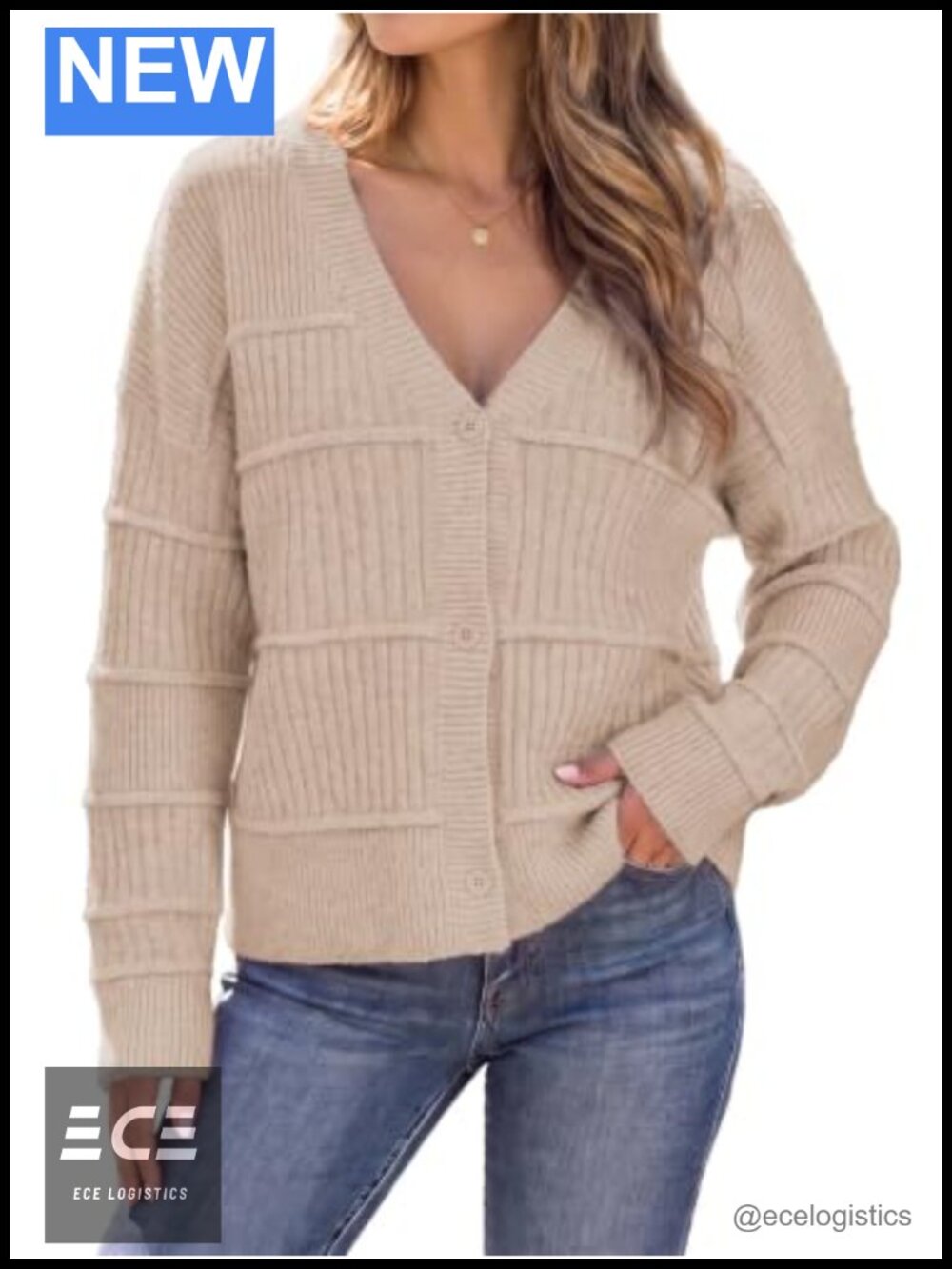 Women's Button Up Cardigan V Neck Cropped Ribbed Knit Long Sleeve Sweater